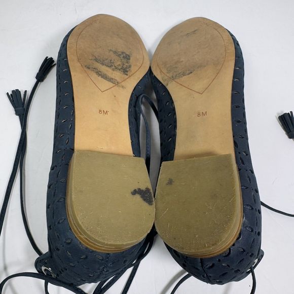 HALOGEN Perforated Suede Lasercut Lace Up Ballet Flats Shoes Size 8‎ Black - Picture 8 of 8